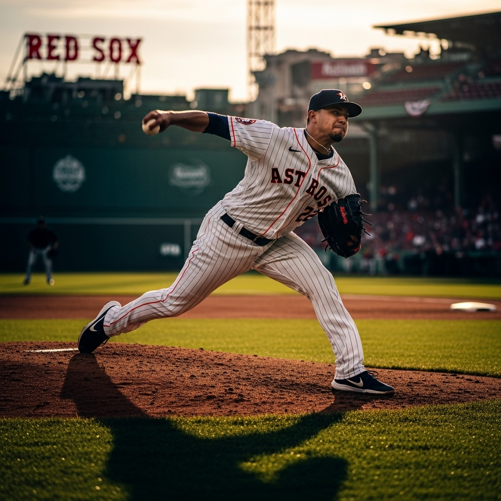Six-Run Inning Lifts Red Sox Over Astros in 8-5 Win 2 Houston Astros pitcher Framber Valdez delivering a pitch early in the game against the Red Sox.