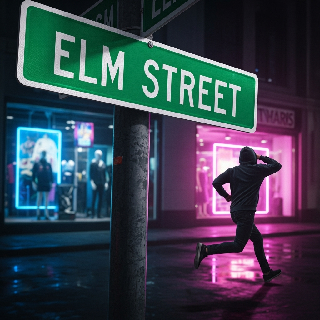 Suspect Flees in New Video: 1st Look at Kirk Shooting 3 In this image from the new video, the suspect flees past a storefront, partially obscured by a street sign.