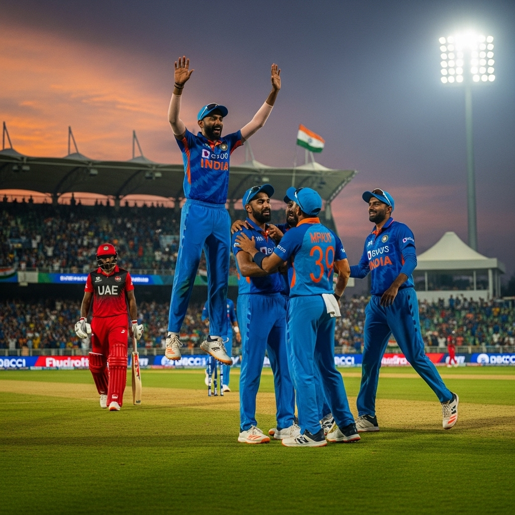 Nine wickets: India beat UAE to open 2024 Asia Cup 2 Indian cricket team celebrating a wicket against UAE in the 2024 Asia Cup.