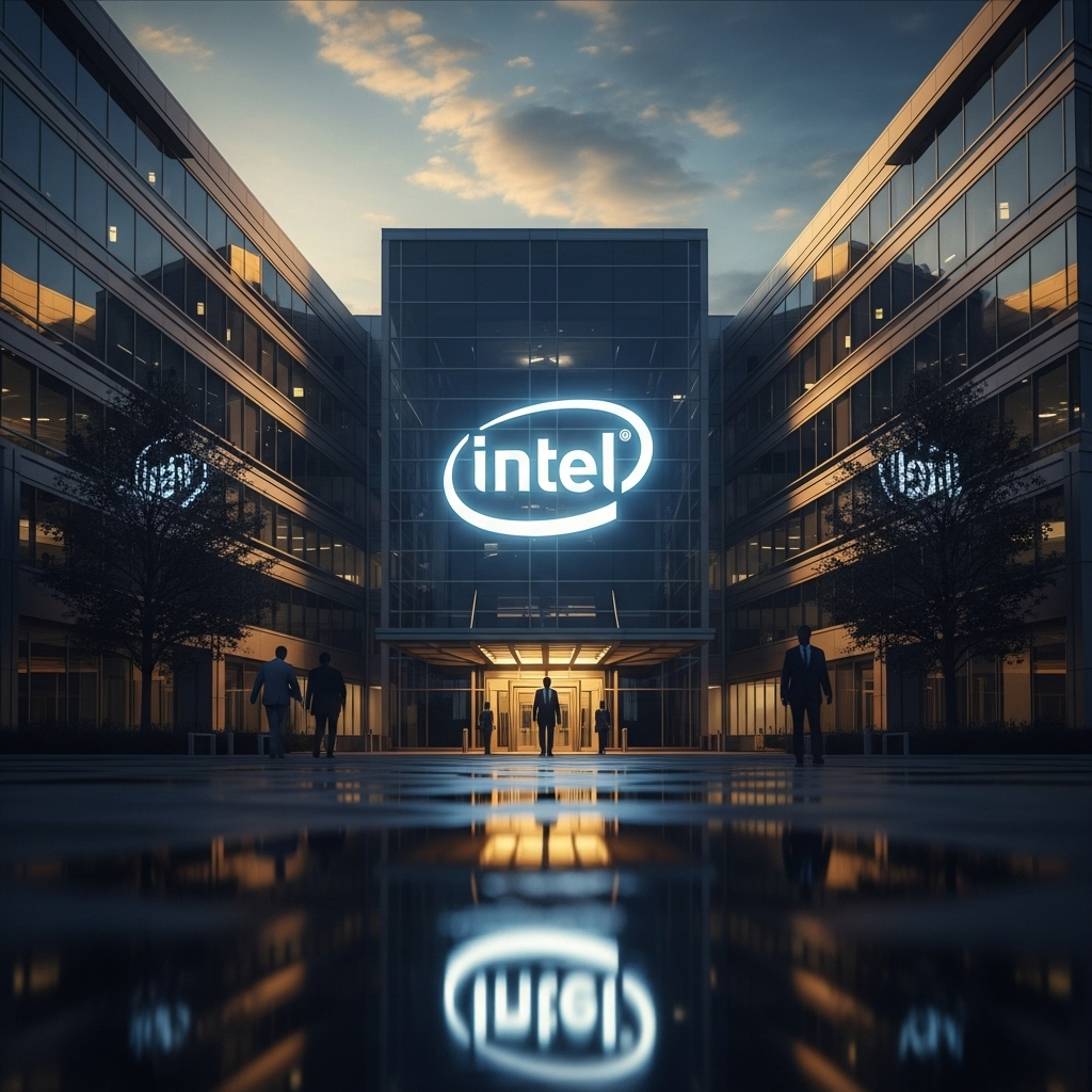 Intel’s Chief Executive of Products Departs in 2024 Shakeup 4 Intel's corporate headquarters with a focus on the company logo, symbolizing the changes led by its chief executive team.