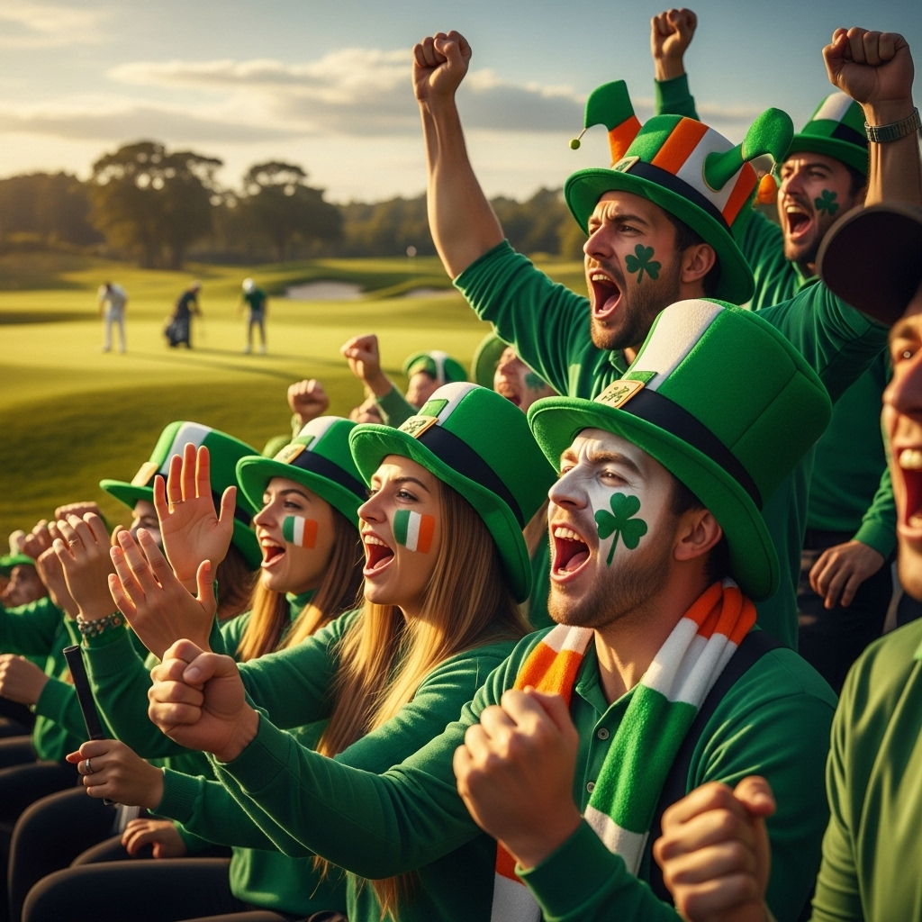Timely Ryder Cup Reminder: 5 Ways Irish Fans Stole the Show 3 Irish golf fans in green costumes and face paint provide a timely ryder cup reminder of fan passion.