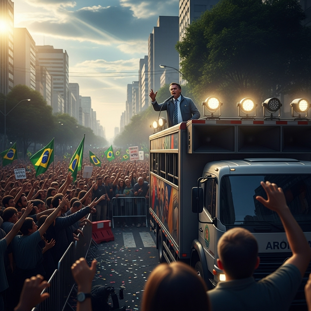 Huge Crowds of 188,000 Rally for Brazil's Bolsonaro 3 Jair Bolsonaro speaking passionately from a sound truck to the huge crowds gathered in São Paulo.