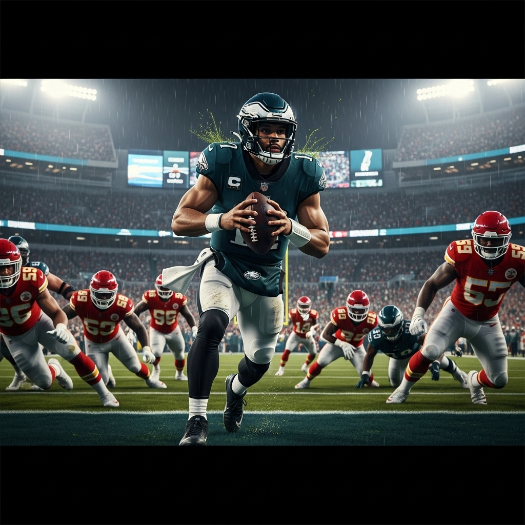 Overtime Epic: Eagles Beat Chiefs 27-24 in Rematch 2 Jalen Hurts scrambles for a first down in the overtime epic against the Chiefs.