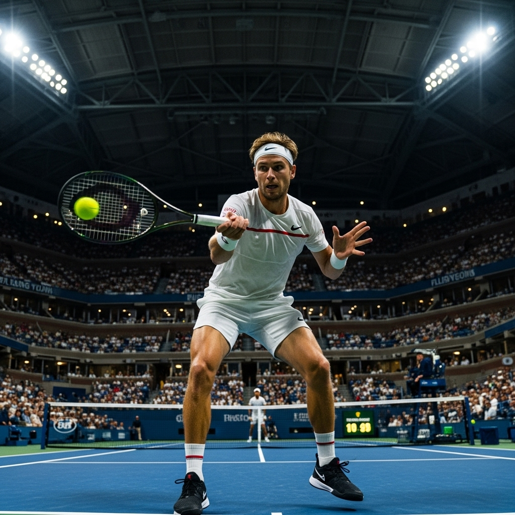 Sinner Trilogy: Alcaraz Conquers in 5-Set US Open Win 3 Jannik Sinner hits a powerful two-handed backhand during the intense Sinner trilogy match against Carlos Alcaraz in New York.