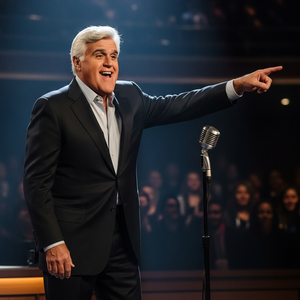 Former 'Tonight Show' Host Gives 1 Chilling Free Speech Warning 4 Jay Leno on stage gesturing, a classic pose for the former 'tonight show' host.