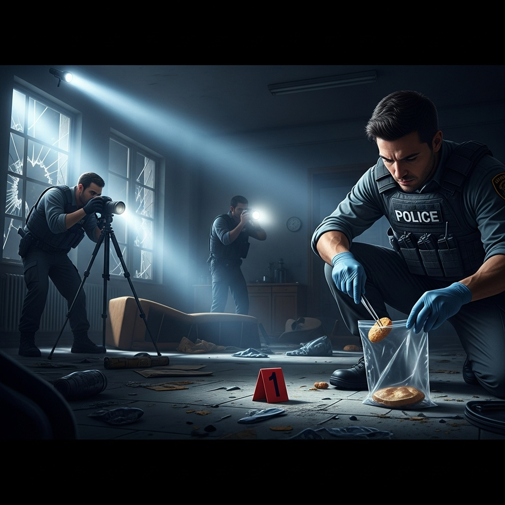 Huge Drugs Bust: 50 Arrested on Cocaine 'Superhighway' 2 Law enforcement officers processing evidence at a raid location.