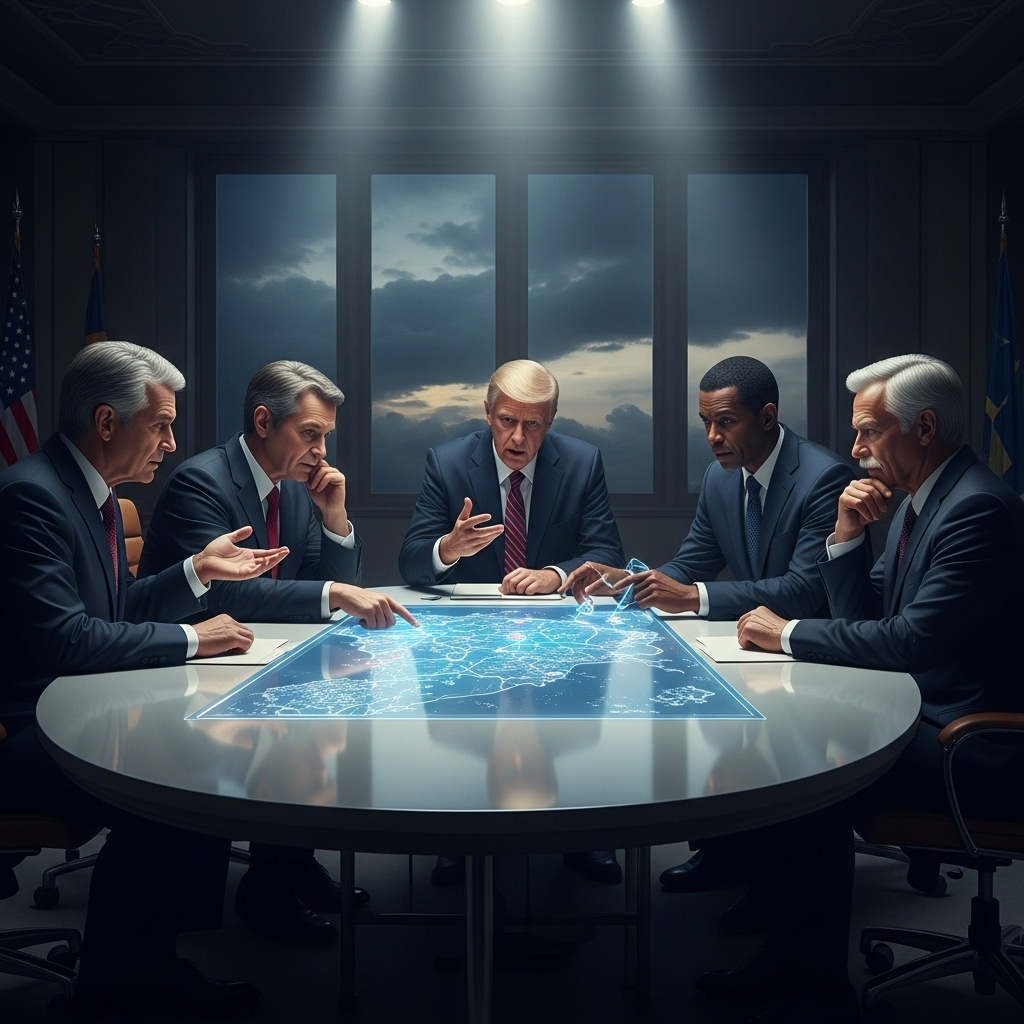 Collective Response: 1 Region's Plea After Israeli Attack 3 Leaders from five nations at a summit table, discussing the framework for a collective response to regional security threats.