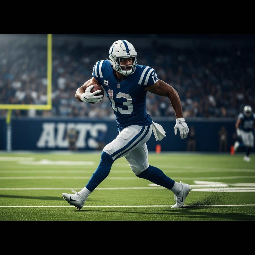 incredible colts debut: 3 TDs Silence Giants Critics 2 Leo Vance in a Colts uniform making a sharp cut during his incredible colts debut.