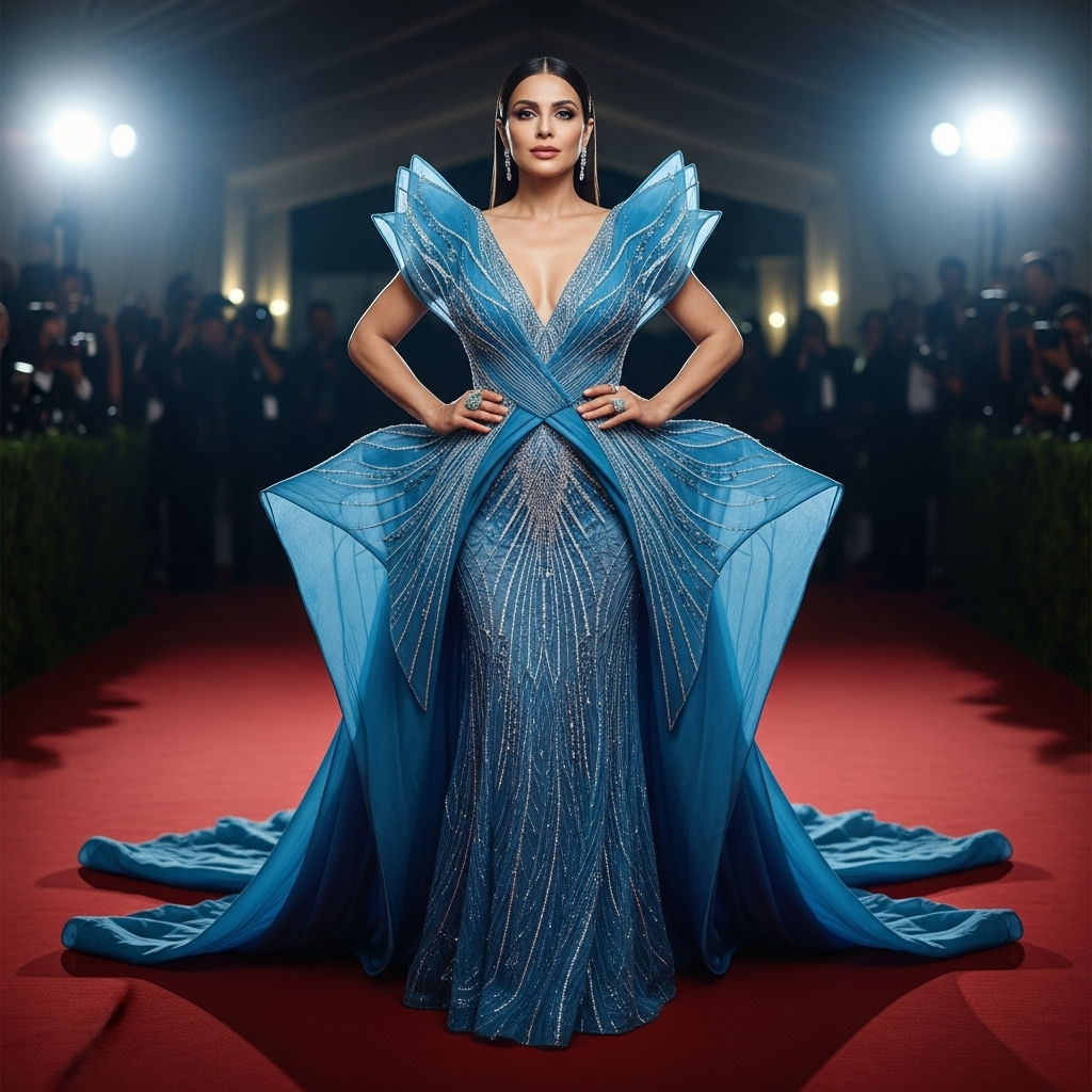 lever couture gown: Lisa's 2025 Emmy Awards Red Carpet Look 2 Lisa on the red carpet in her futuristic blue lever couture gown.