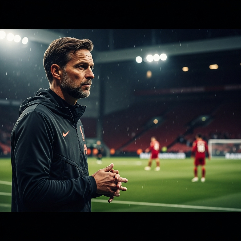 full picture: Isak's 3 big hints on a Liverpool move 3 Liverpool manager Arne Slot on the touchline, considering the full picture of his team's tactical needs.