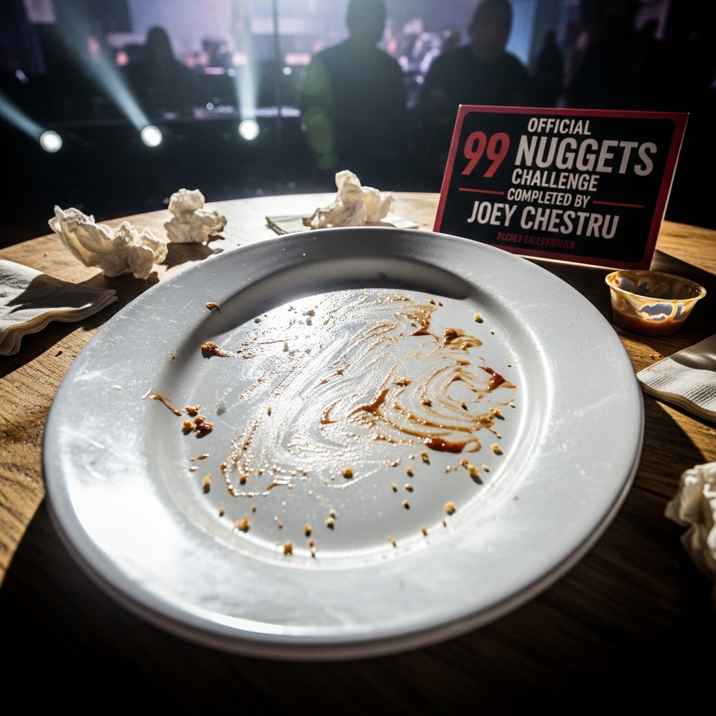 99 Nuggets: Joey Chestnut's New Challenge at Dodgers Game 4 Overhead view of the empty platter after Joey Chestnut successfully completed the 99 nuggets challenge.