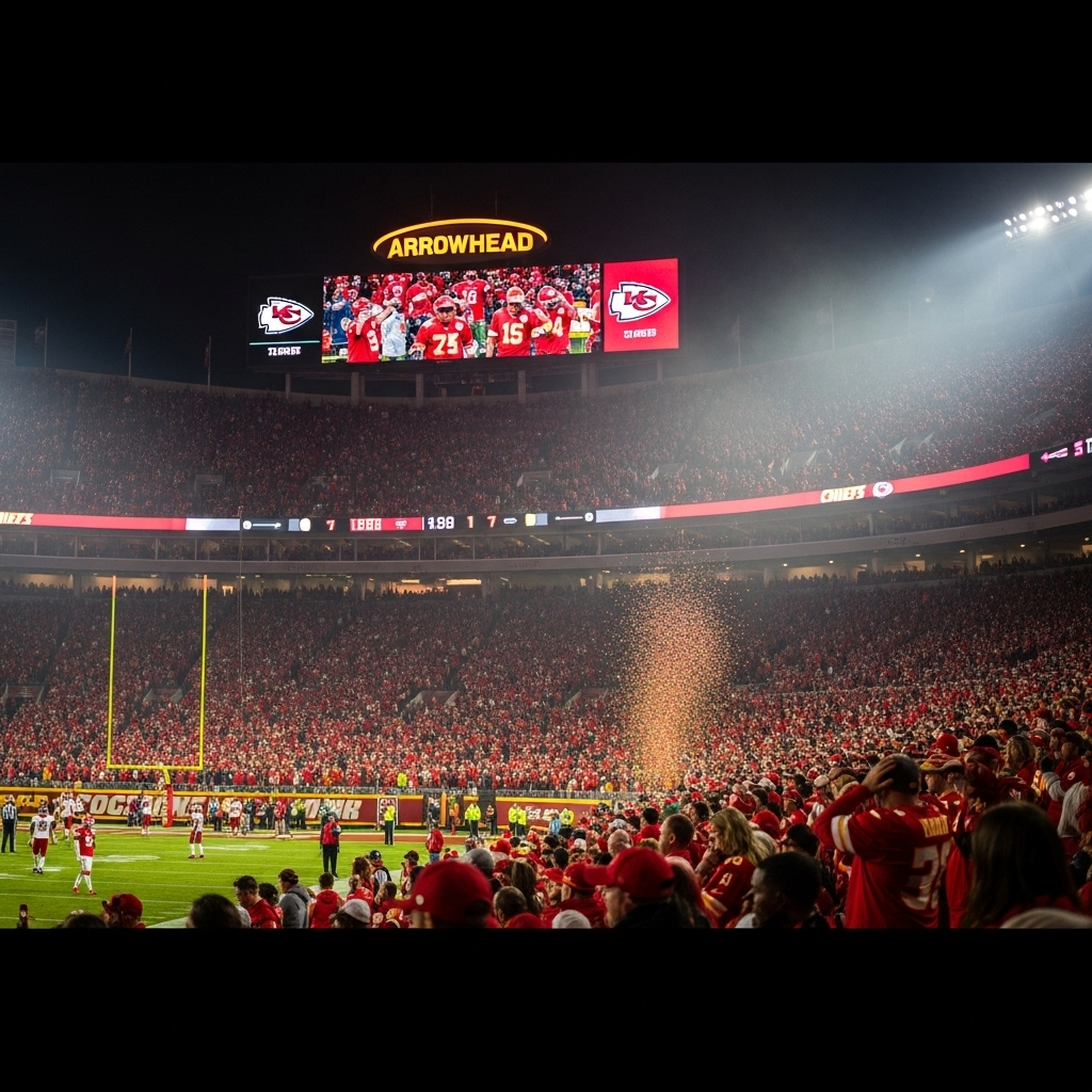 Chiefs loss: 1 Collision That Kelce Takes Full Blame For 2 Panoramic view of Arrowhead Stadium during the tough Chiefs loss.