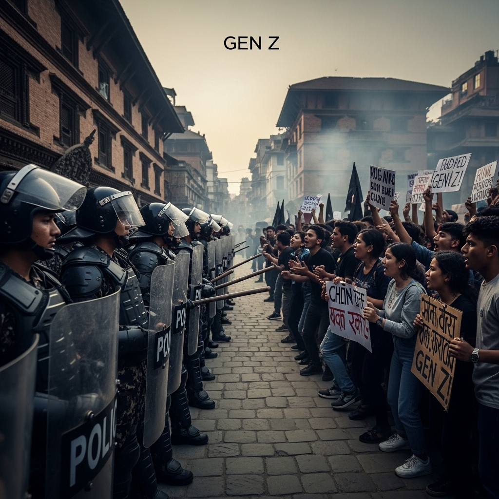 Gen Z' protest: 1 dead in Nepal over social media ban 3 Police in riot gear face off against young demonstrators during the intense Gen Z' protest in Kathmandu.