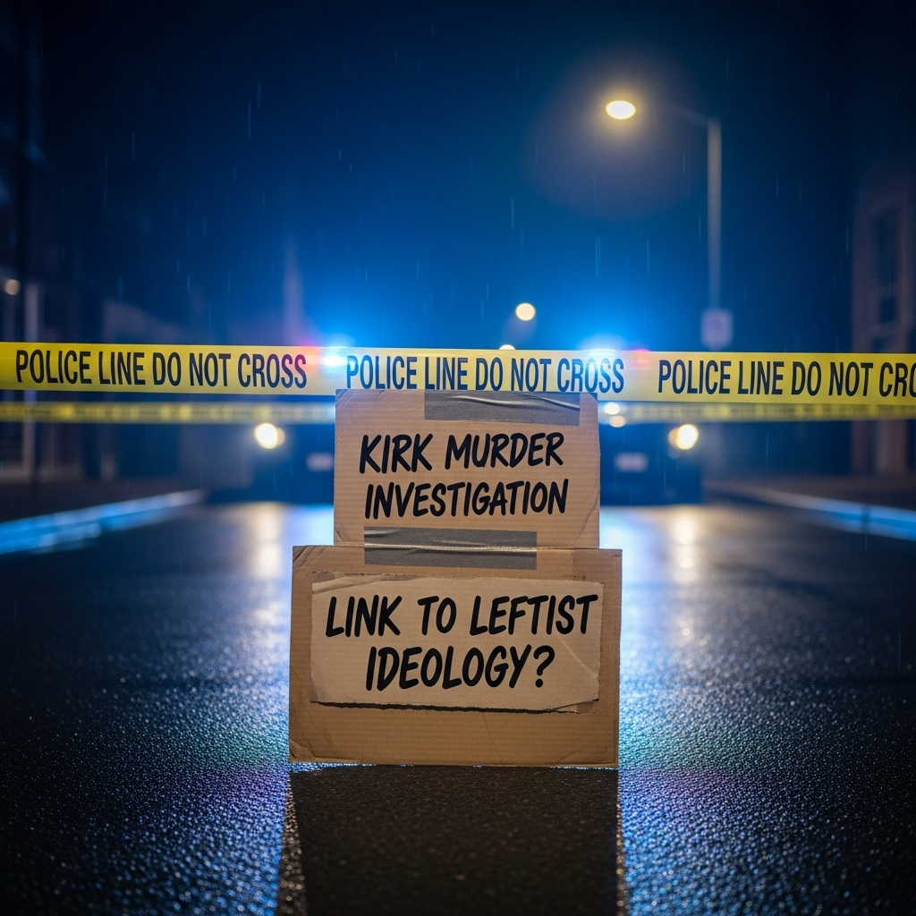 ‘leftist ideology' Linked to 1 Suspect in Kirk's Murder 2 Police tape cordoning off a crime scene, symbolizing the investigation into Kirk's murder and its link to ‘leftist ideology'.