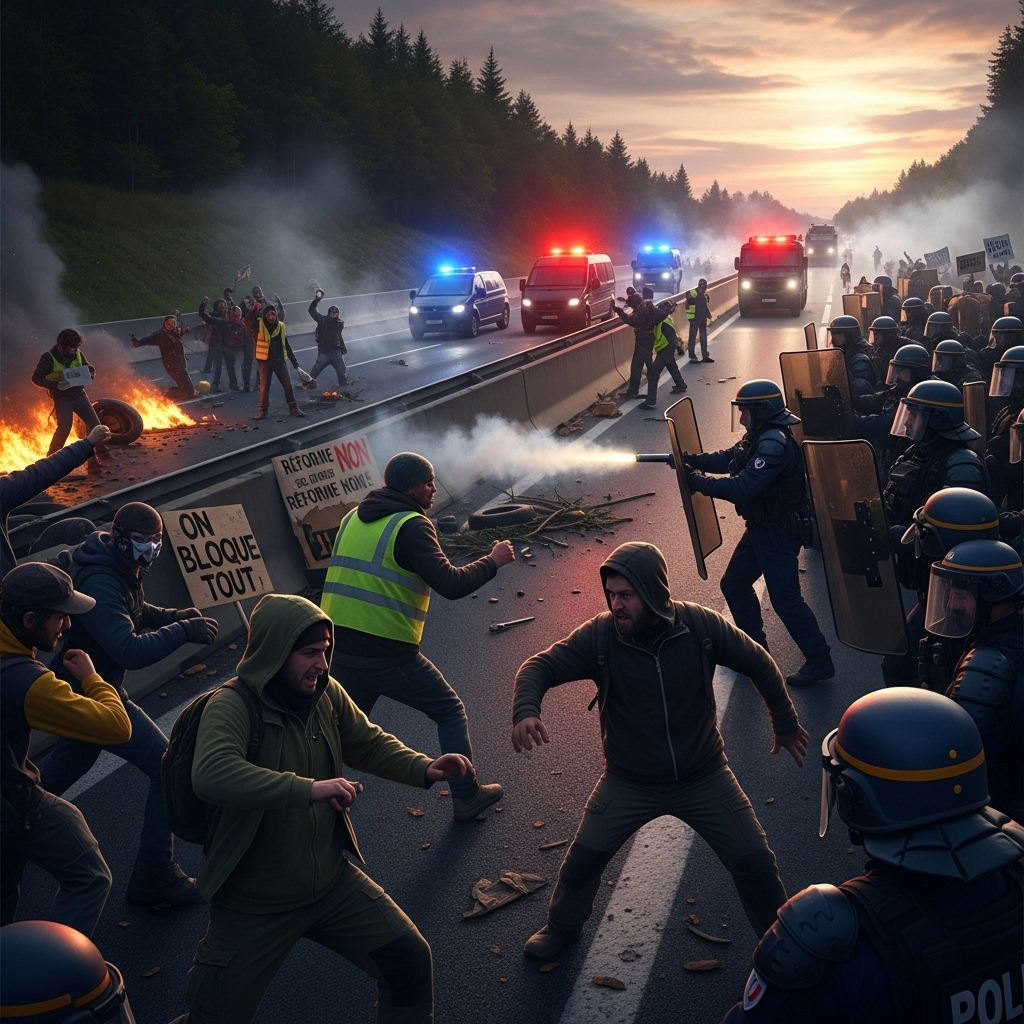 'Block everything' protests: Hundreds arrested in France 2 Protesters from the 'block everything' protests clashing with riot police on a French highway.