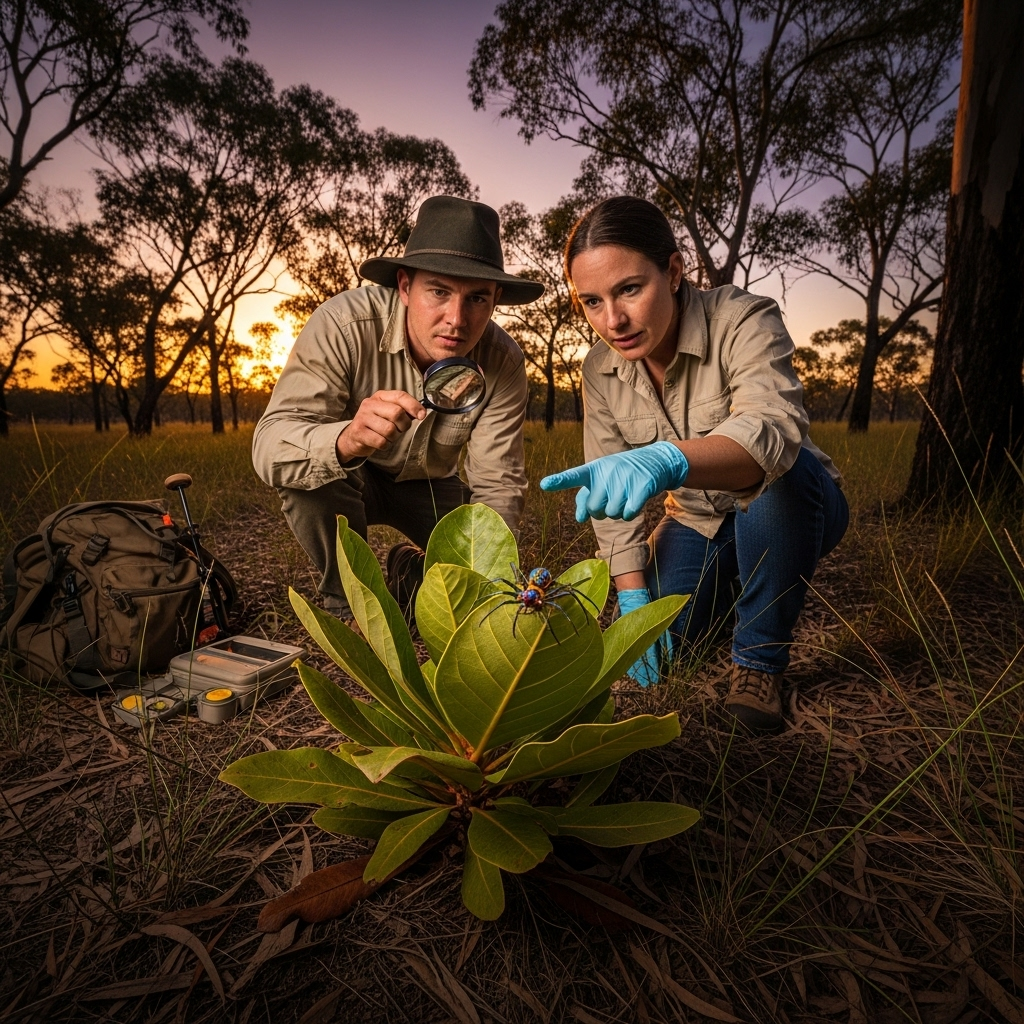 New species: 2 dancing spiders unlock evolution's key 3 Researchers in the field in Australia, examining foliage where the new species of dancing spiders were found.