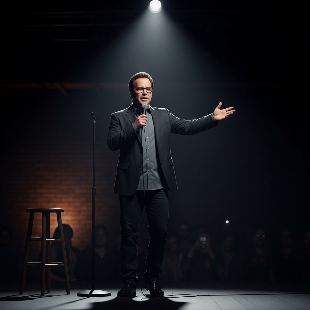 Rob Schneider: 5 Reasons He Wants Messy Conversations 4 Rob Schneider on stage during a stand-up comedy performance.