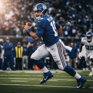 russell wilson scrambling out of the pocket during the week 1 game in his new york giants uniform 0