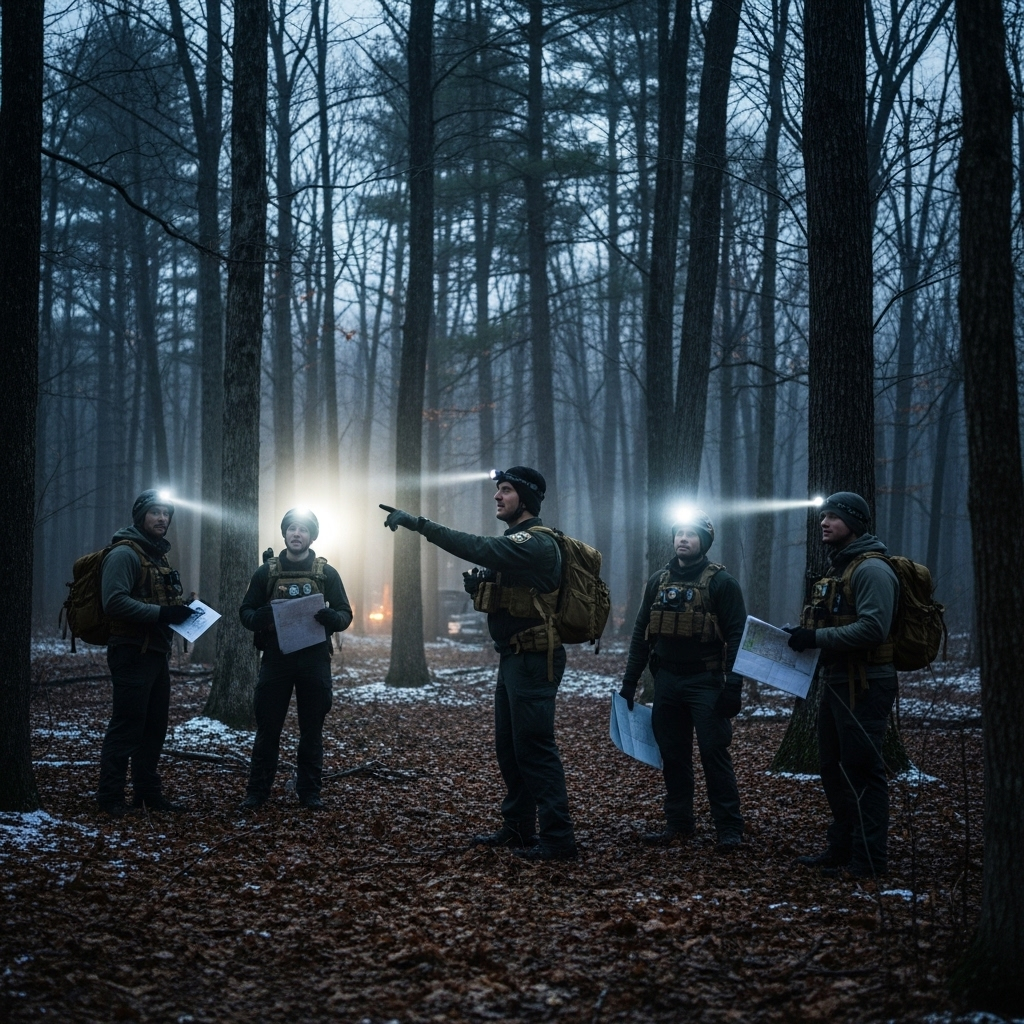18 hours: Woman Lost in MI Woods During YouTube Contest 4 Search and rescue team with thermal gear, concluding the 18 hours search in the Michigan woods.