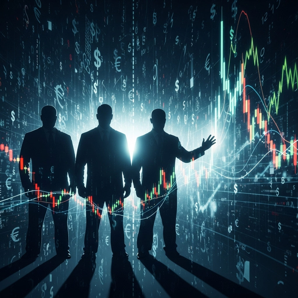 Epstein's Connections: 100s of Documents Under GOP Scrutiny 3 Silhouettes of powerful figures against a backdrop of financial charts, illustrating the deep financial aspect of Epstein's connections.