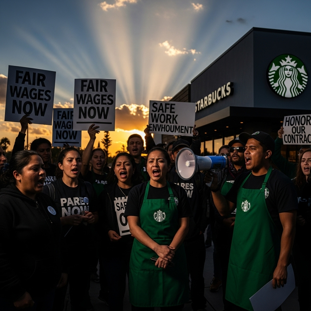 New CEO Policies: 1 Barista Says Starbucks Workers Abused 4 Starbucks workers protesting for better conditions, a response to the controversial new ceo policies.