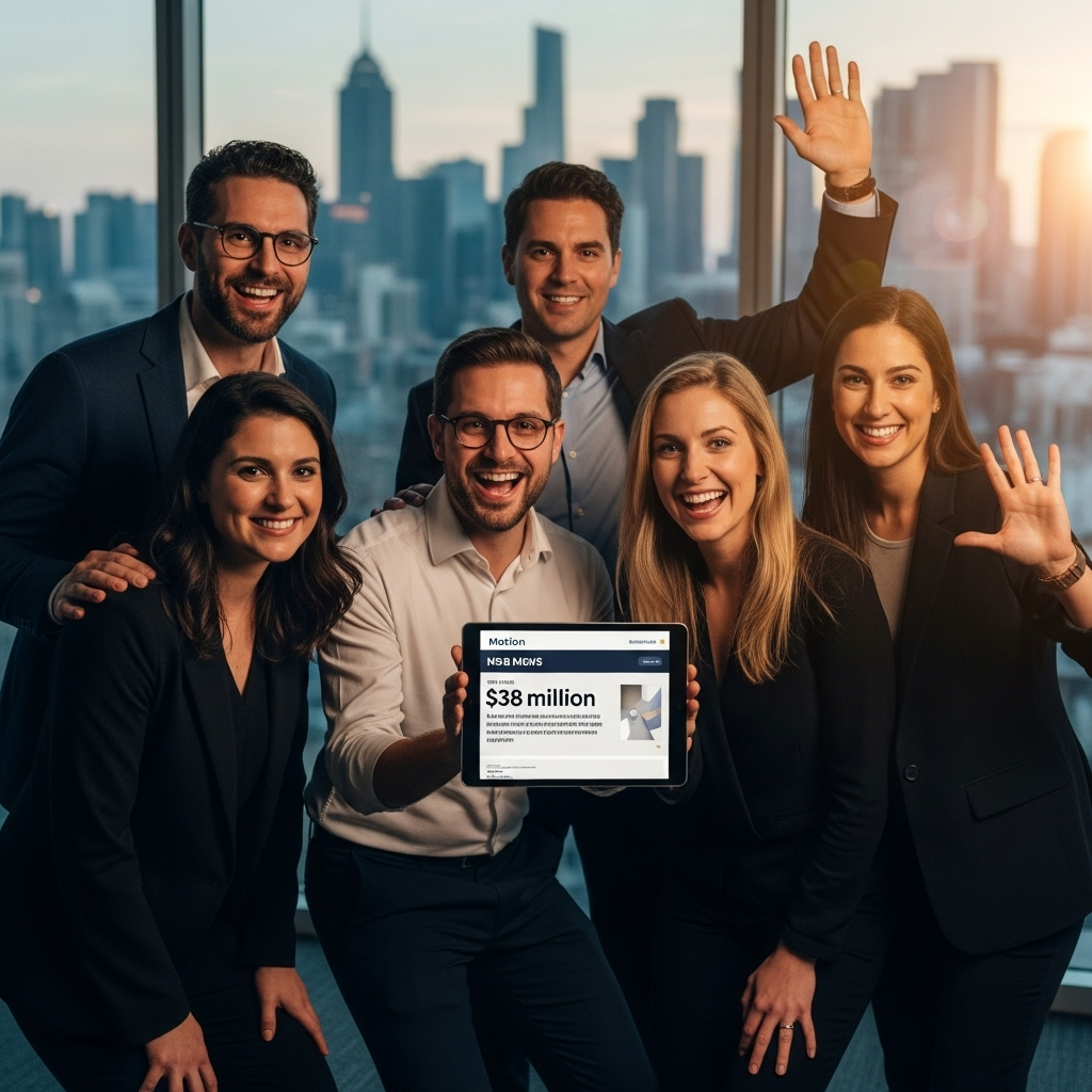 fresh $38m: Motion's AI Office Suite Gets Big Backing 4 Team photo of the Motion founders celebrating the fresh $38m news.