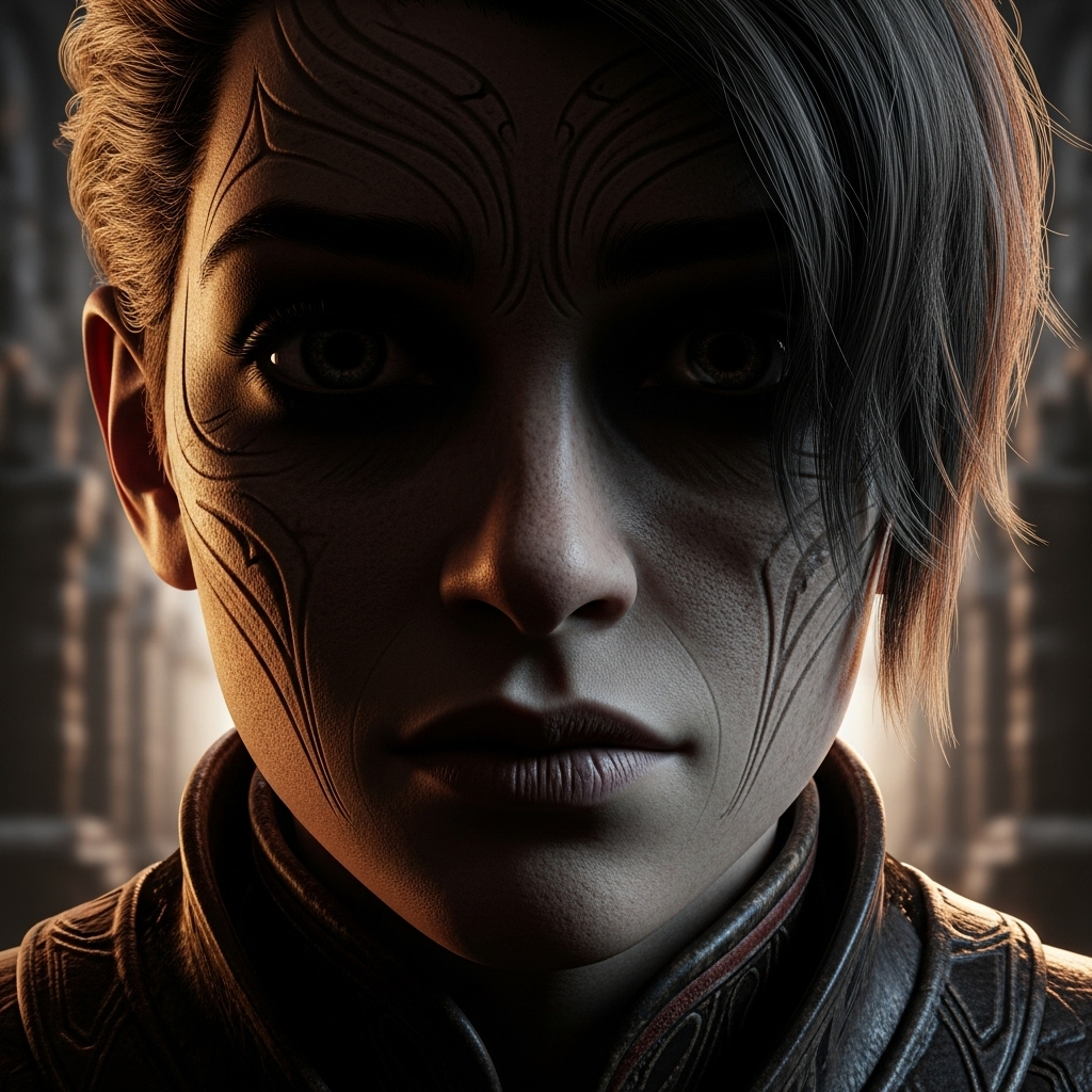 Will This Indie Game Break the Internet? The Hype is REAL! 3 Close-up on a character in Aethelgard's Echo with expressive eyes, conveying a sense of mystery and longing, designed in a distinctive art style.