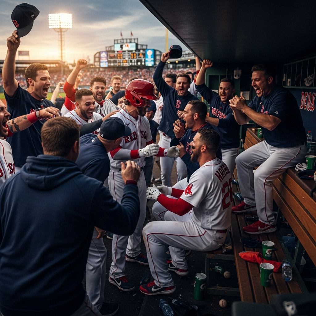 Red Sox's big inning: Bregman's error sparks 5-run rally 2 The Boston Red Sox celebrating in the dugout after their game-changing red sox's big inning against the Astros.