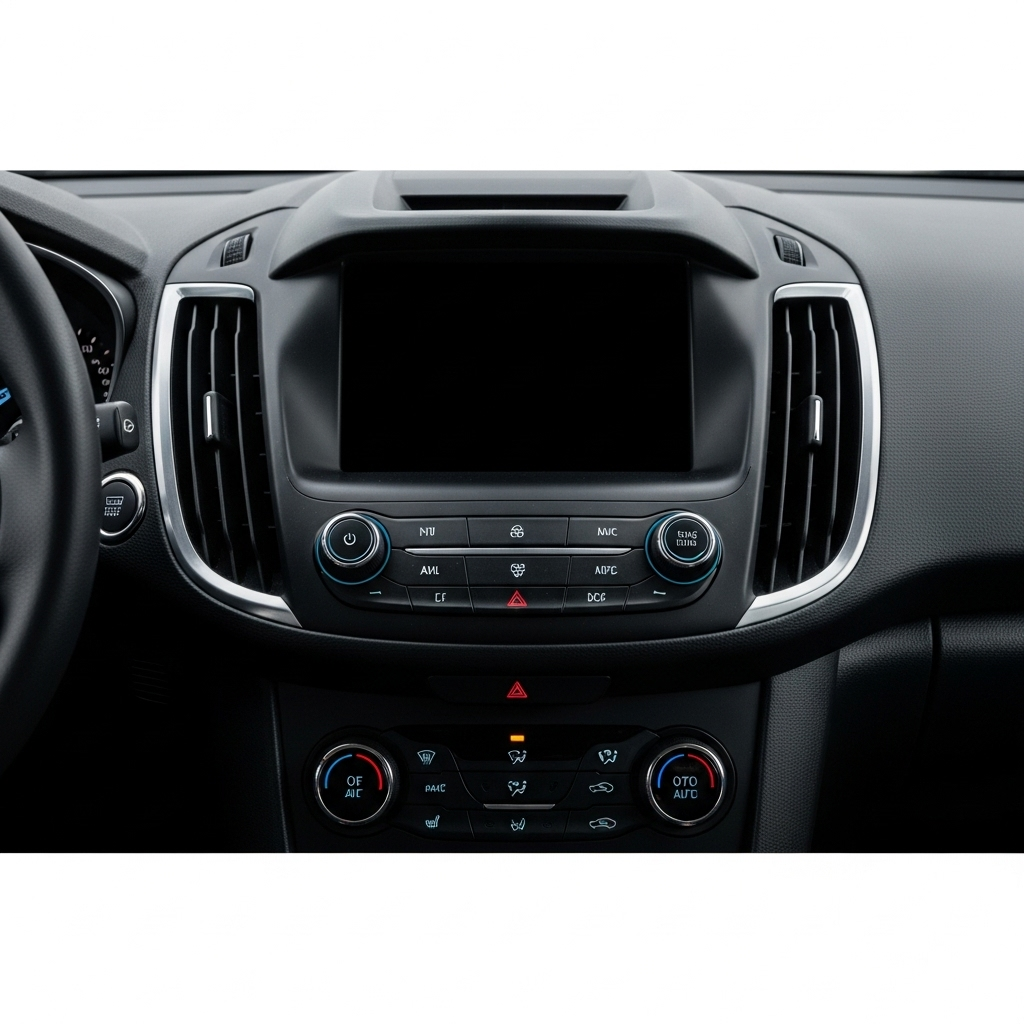 1.9M Vehicles Recalled by Ford Over Camera Defect Risk 3 The center console display of a Ford showing a black screen, a defect affecting 1.9m vehicles.