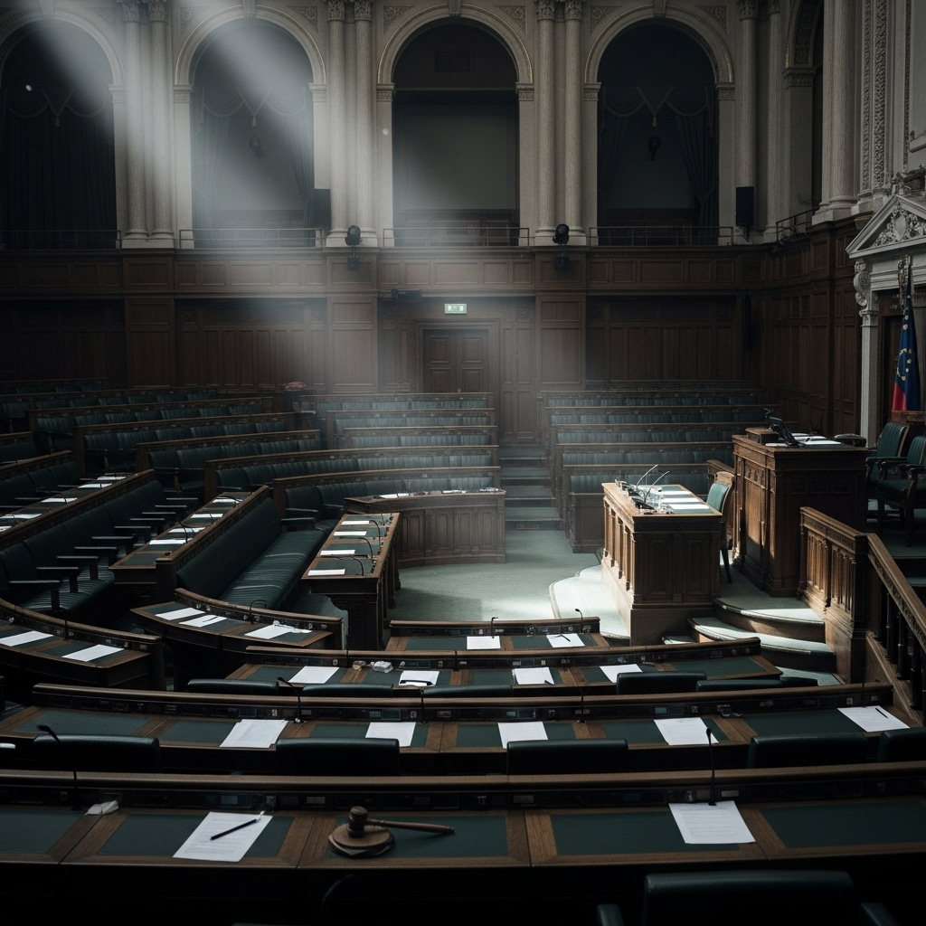 no-confidence vote: 3 things to know after Bayrou's ouster 2 The chamber of parliament, empty, after a historic no-confidence vote was passed.