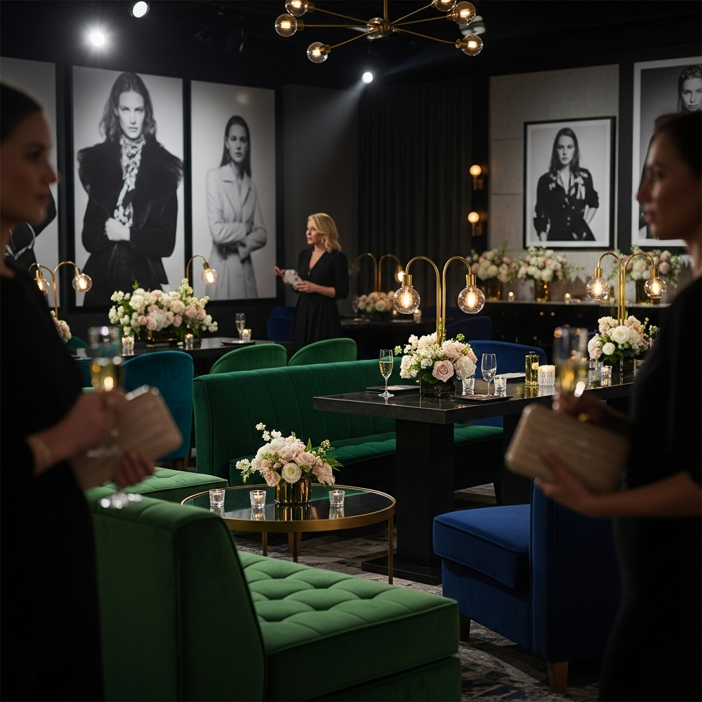 Molly Gordon & 3 More Stars Party at Veronica Beard Event 2 The chic interior of the Veronica Beard event, with Molly Gordon visible in the background.