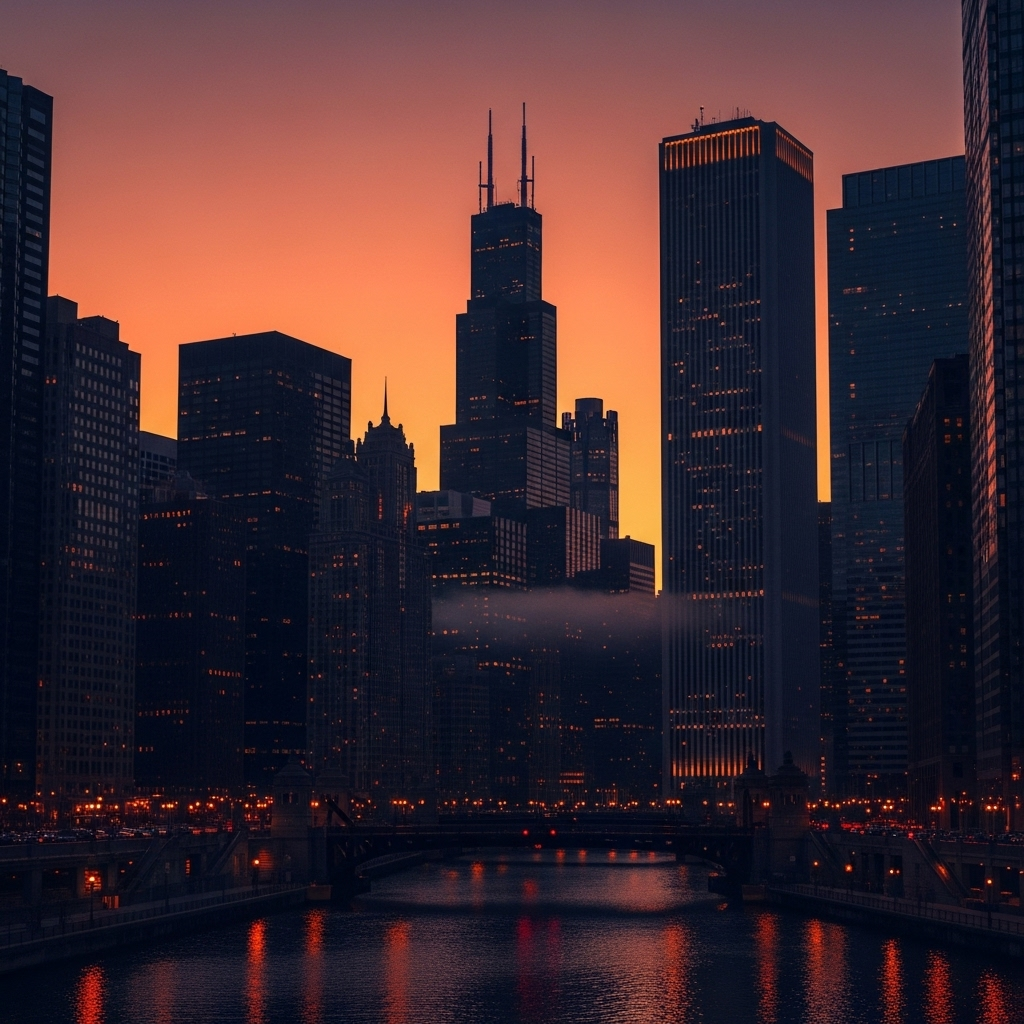 story: 1 Chicago Democrat Warns Party on Crime Policy 2 The Chicago skyline at dusk, representing the complex backdrop for this political story.