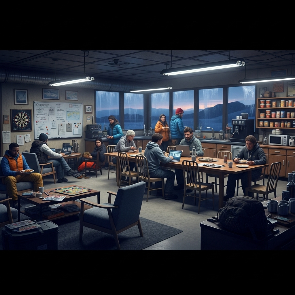 US Pilot Freed After 45 Days at Antarctic Air Base 3 The communal area of an Antarctic research base, similar to where the US pilot spent her 45 days.