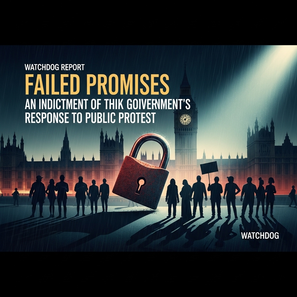 uk government response to 70K rally slammed by watchdog 3 The cover of a watchdog report criticizing the inadequate uk government response to public protest.