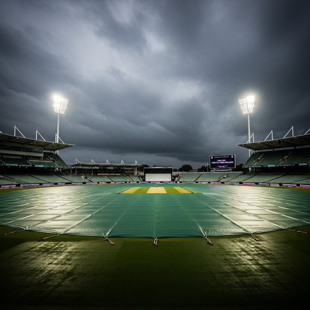 first t20 - toss delayed by rain for ENG v SA Game 1 2 The covered pitch at the Ageas Bowl, delaying the first t20 - toss.