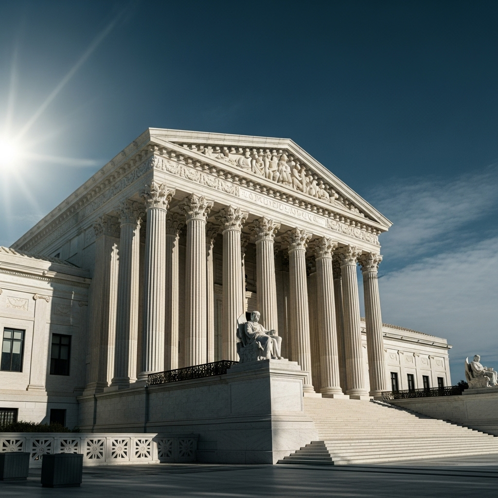 US Supreme Court: 5-4 Ruling on Controversial Raids 2 The exterior facade of the US Supreme Court building on a clear day.