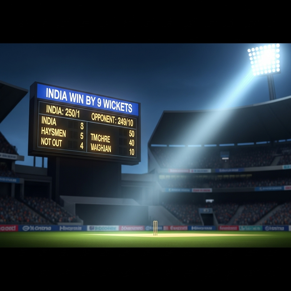 Nine wickets: India beat UAE to open 2024 Asia Cup 3 The final scoreboard showing India's comprehensive victory by nine wickets.