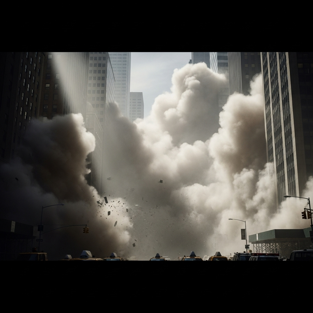 9/11 toxic dust exposure: Cancer Diagnosis 24 Years Later 2 The immense dust cloud from 9/11 toxic dust exposure engulfing the streets of Lower Manhattan.