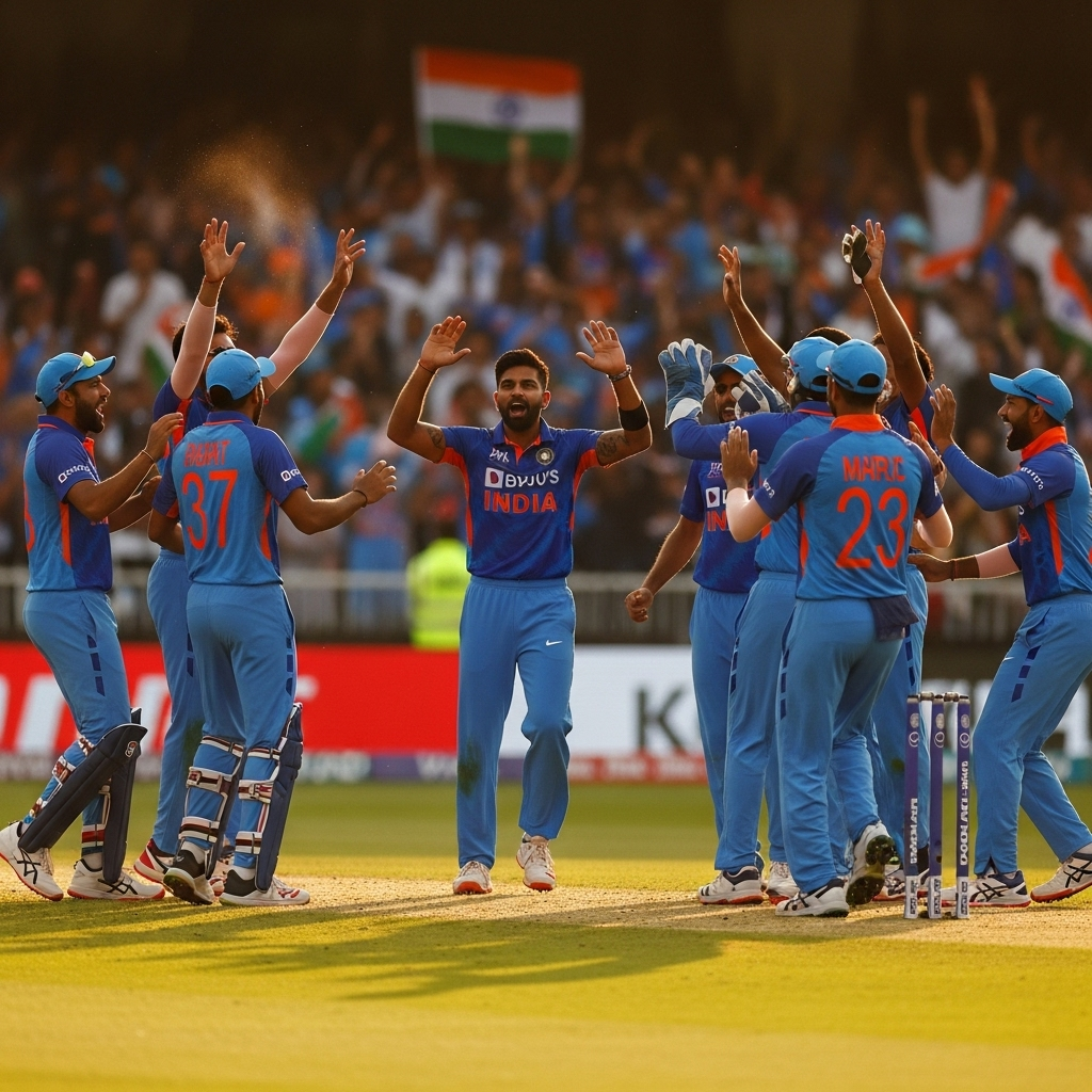 Seven Wickets: India Crush Pakistan in Asia Cup 2023 Match 2 The Indian cricket team celebrating their comprehensive victory after taking the final wicket.