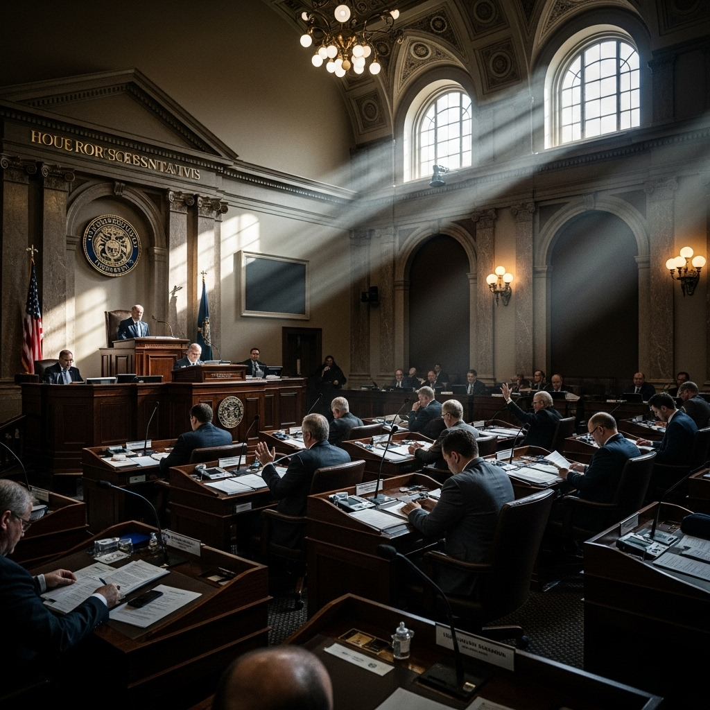 Missouri House Passes 6-2 GOP Redistricting Map for 2024 3 The interior chamber of the missouri house of representatives during a session.
