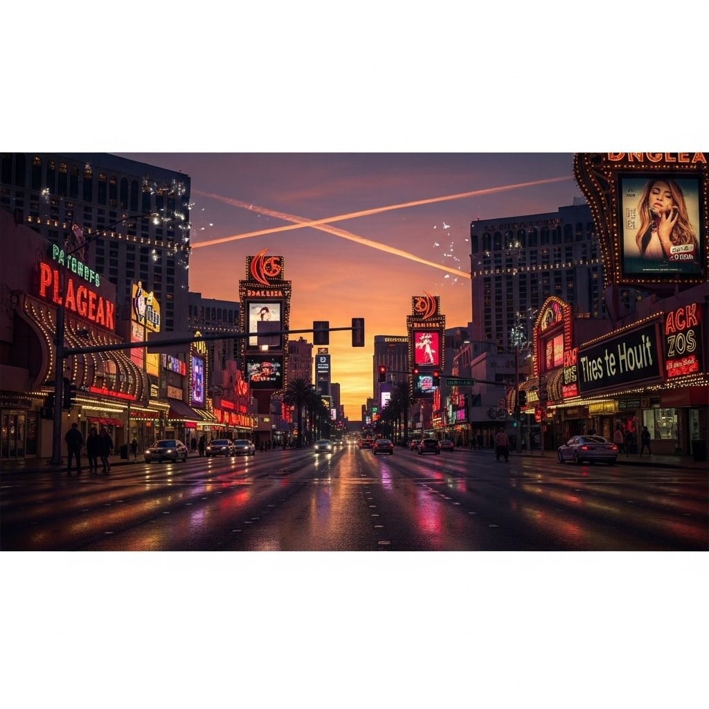 Ongoing tourism decline: 100s of Vegas dealers replaced 4 The Las Vegas Strip at dusk, with the lights signifying both its appeal and the challenges of the ongoing tourism decline.