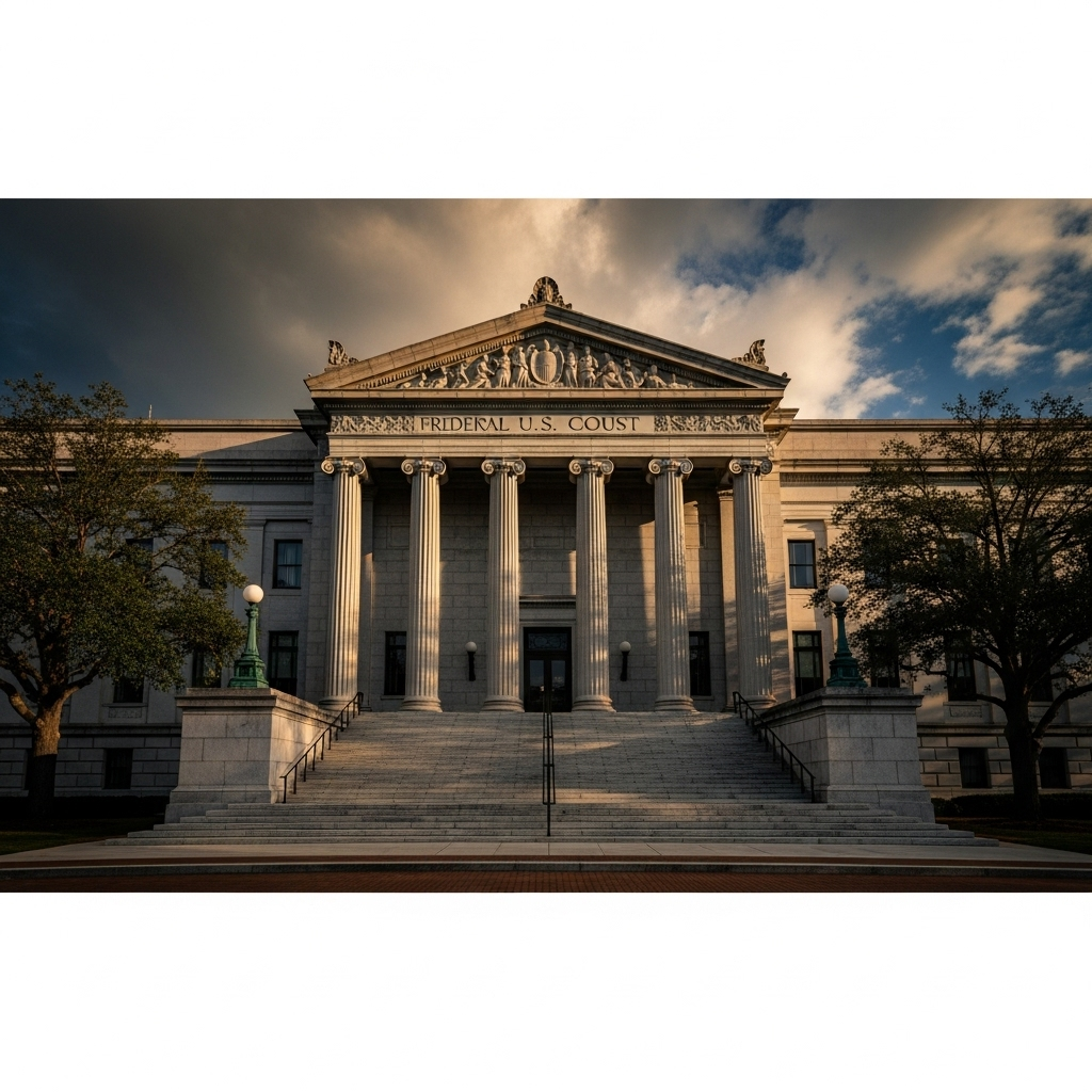 US Court Upholds $83.3M Defamation Order Against Trump 3 The majestic exterior of a federal US court building featuring large columns and stairs.