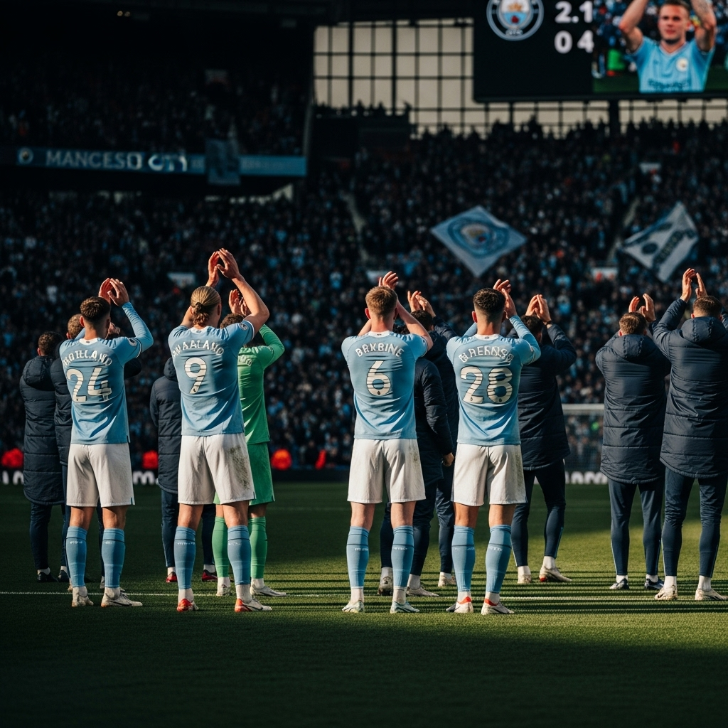 Derby Win: Haaland's 2 Goals Seal Manchester Dominance 4 The Manchester City team applauding the away fans after their comprehensive derby win at Old Trafford.