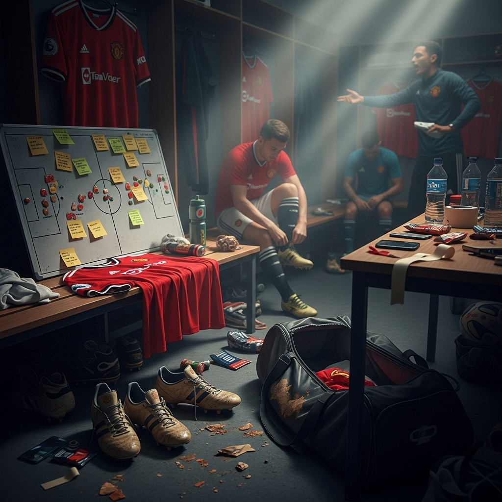 Missing Boots: 3 Man Utd Stars in a Pre-Match Panic 2 The Manchester United dressing room in a state of organized chaos.