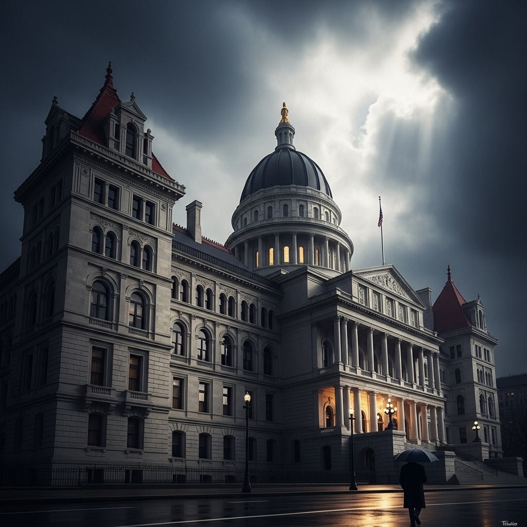 Boiling Point: 1 NYC Race Sees Cuomo Rally Leaders 4 The New York State Capitol building in Albany, representing the broader political implications.