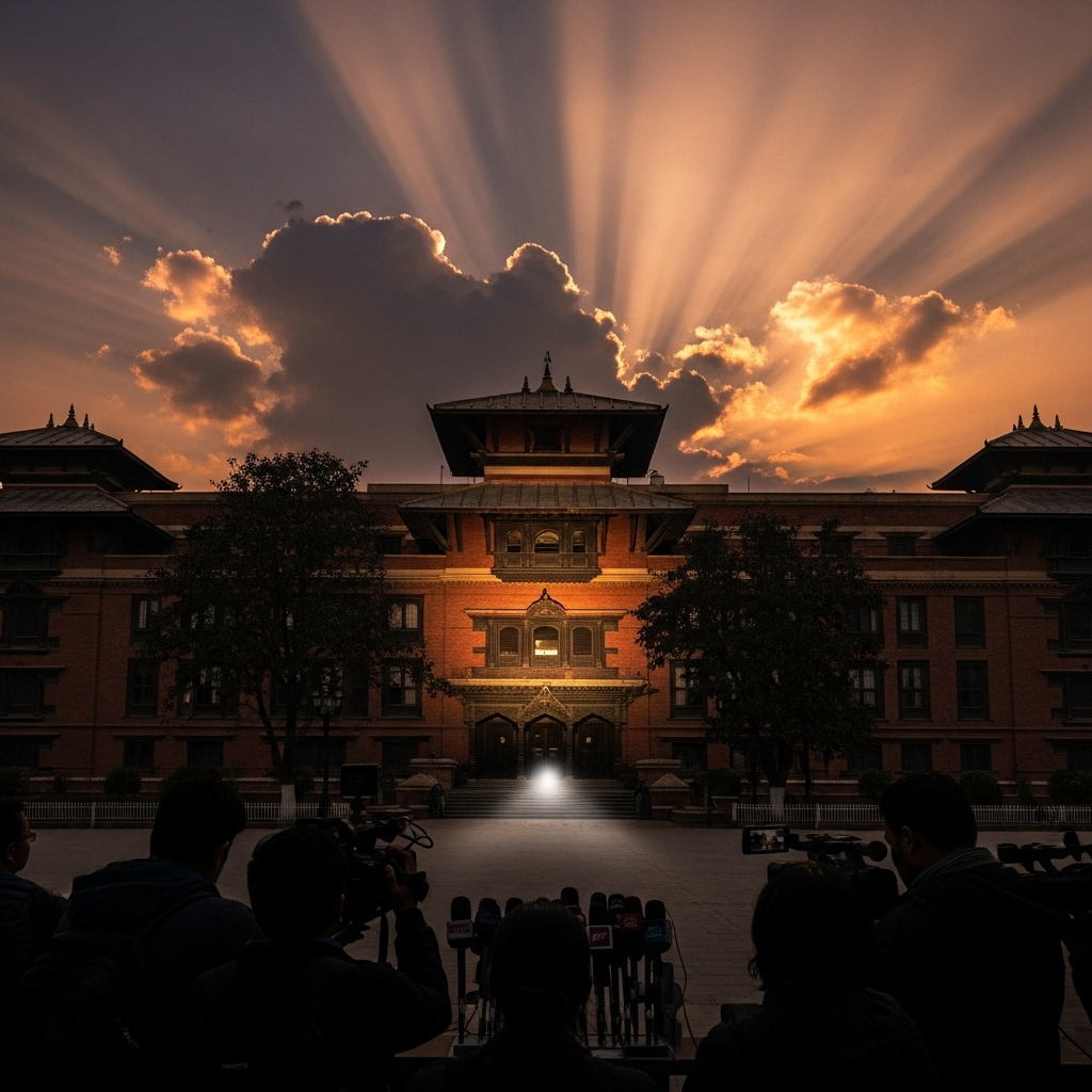 Six months: Nepal's interim PM vows 1 power transition 2 The Parliament building in Kathmandu where the PM announced the six months transition plan.