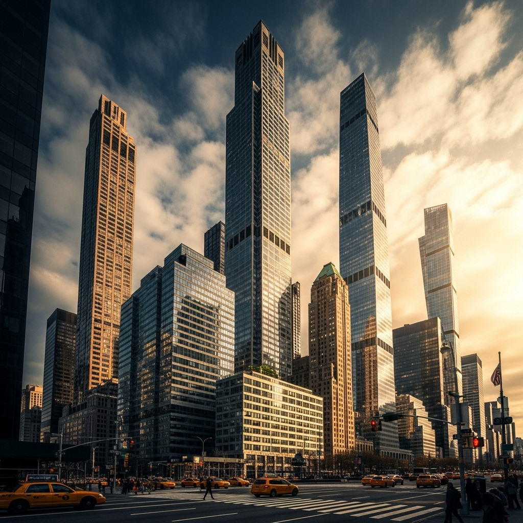 57th Street: 5 Must-See Landmarks on Billionaires' Row 2 The stunning modern skyline of 57th street, also known as Billionaires' Row, with supertall skyscrapers.