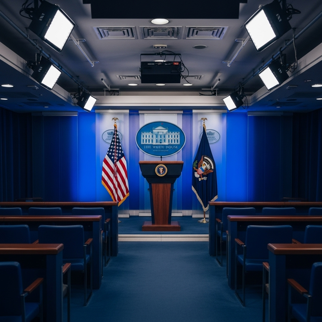 RFK Jr. Slams Biden's 2024 'Speed Over Safety' Policy 2 The White House press briefing room, ready for a statement.