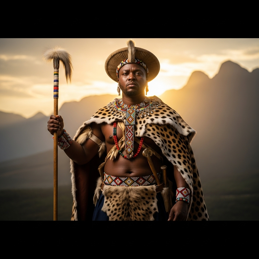 Zulu King Issues 1 Shocking Stick Fight Challenge 2 The Zulu King in traditional attire, holding a ceremonial stick known as an ubhoko.