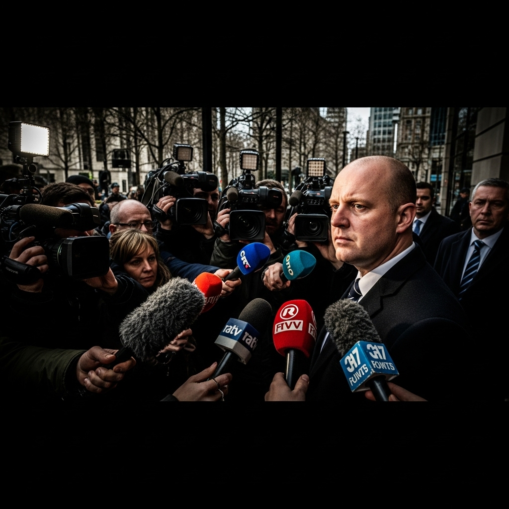 Tommy Robinson: 5 Reasons For His Past Jail Sentences 3 Tommy Robinson in a press scrum being interviewed.